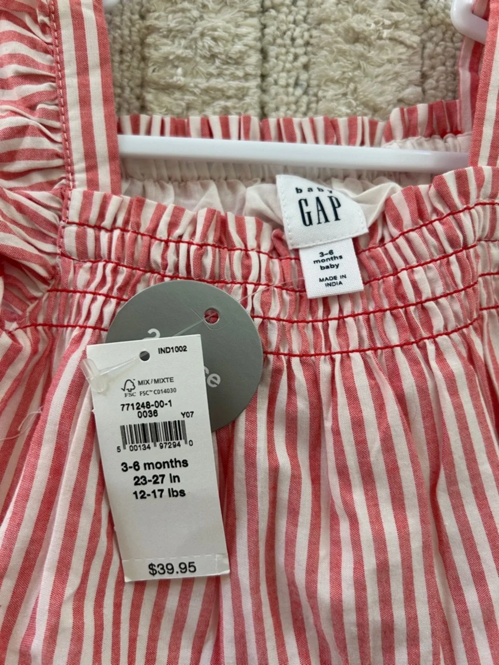 GAP Red and White Striped Floral Embroidered 2-Piece Diaper Cover Set